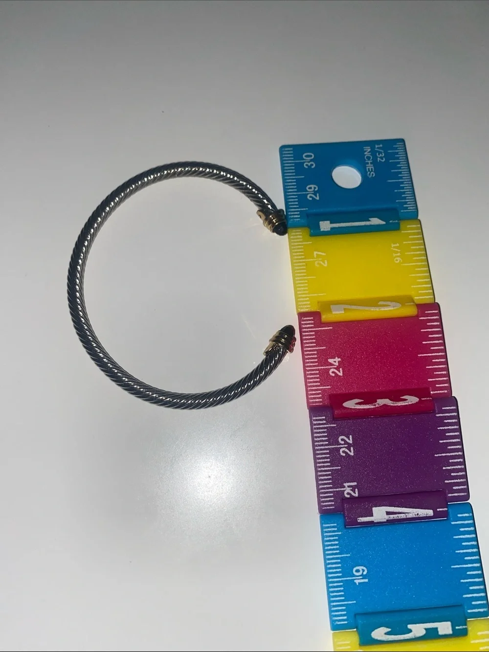 Twisted Cable Open Cuff Bracelet with Black End Caps